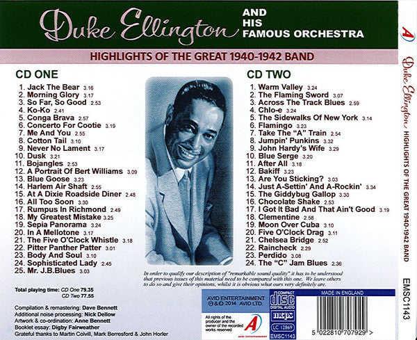 DUKE ELLINGTON - Highlights Of The Great 1940-1942 Band (2 CDs)