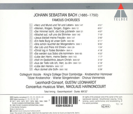 BACH: FAMOUS CHORUSES - Leonhardt-Consort, Gustav Leonhardt, Concentus Musicus Wien, Nikolaus Harnoncourt