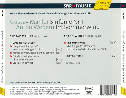 MAHLER: Symphony No. 1; WEBERN: Im Sommerwind - SWR Symphonie Orchestra Baden Baden