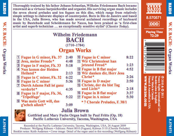 Bach, W.F.: Organ Works (Fugues and Chorale Preludes) - Julia Brown