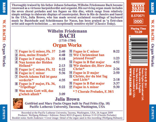 Bach, W.F.: Organ Works (Fugues and Chorale Preludes) - Julia Brown