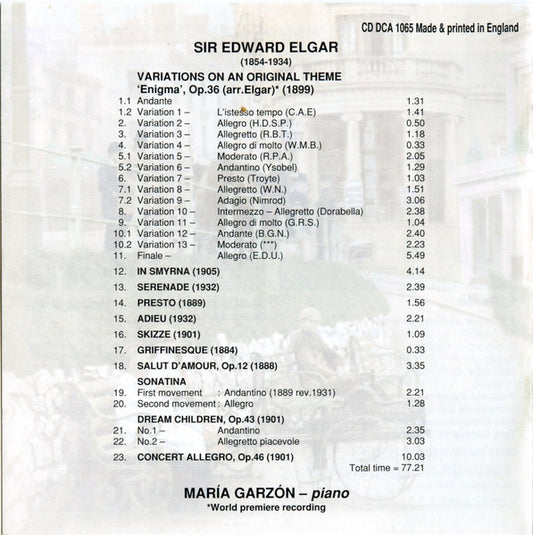 ELGAR: Enigma Variations (original Piano Version), Concert Allegro (and Other Piano Music) - Maria Garzon