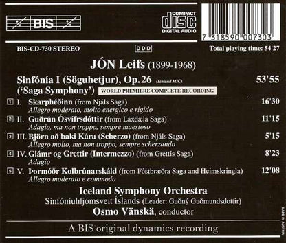 LEIFS: SYMPHONY NO. 1 - Iceland Symphony Orchestra, Osmo Vänskä