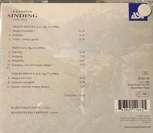 SINDING: Violin Sonatas Op. 12 & Op. 73, Suite Op. 14 - Marco Rogliano, Maurizio Paciariello