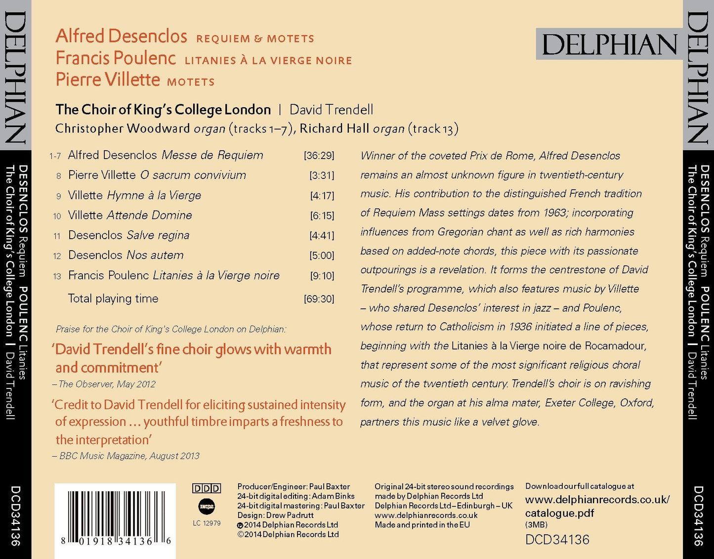 Desenclos: Requiem & Motets; Poulenc: Litanies à la Vierge Noire; Villette: Motets - The Choir of King’s College London, David Trendell