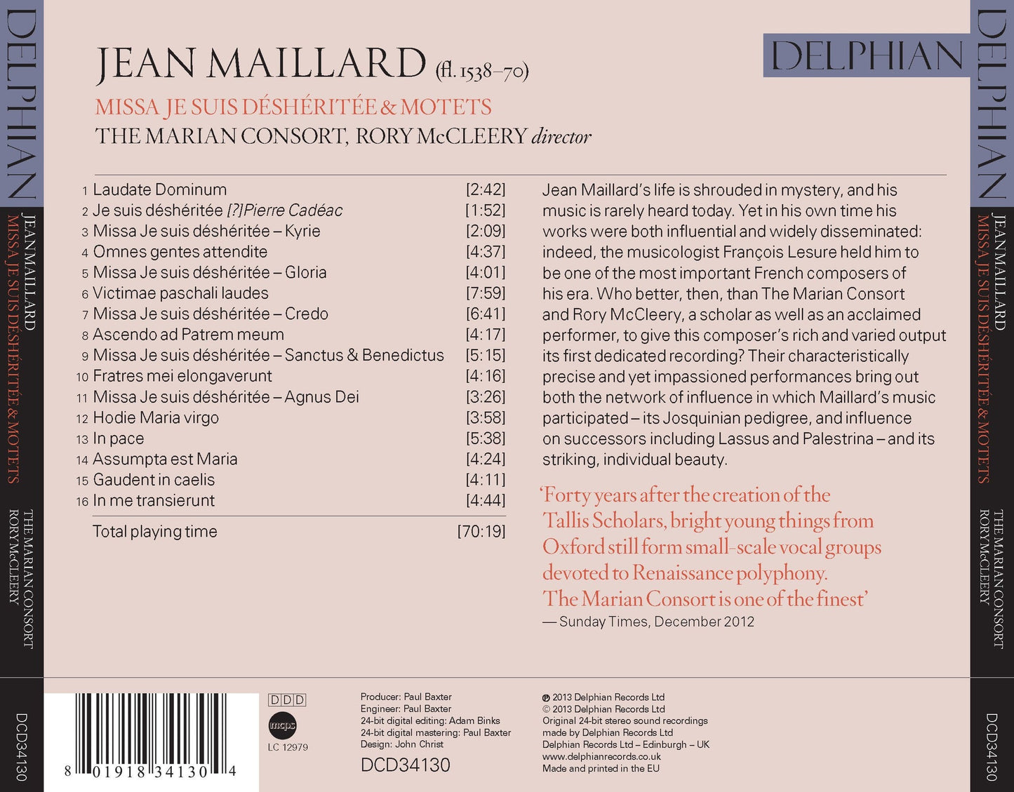 Maillard: Missa Je Suis Déshéritée & Motets - The Marian Consort, Rory McCleery