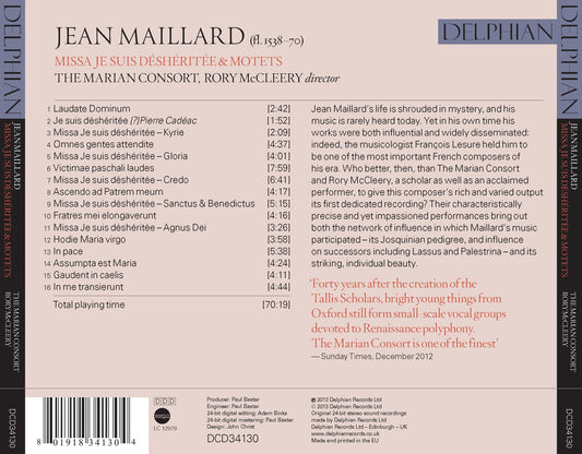Maillard: Missa Je Suis Déshéritée & Motets - The Marian Consort, Rory McCleery