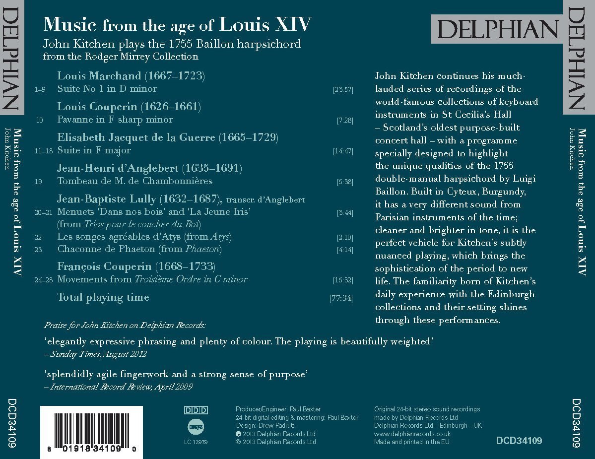 Music From The Age Of Louis XIV - John Kitchen, harpsichord