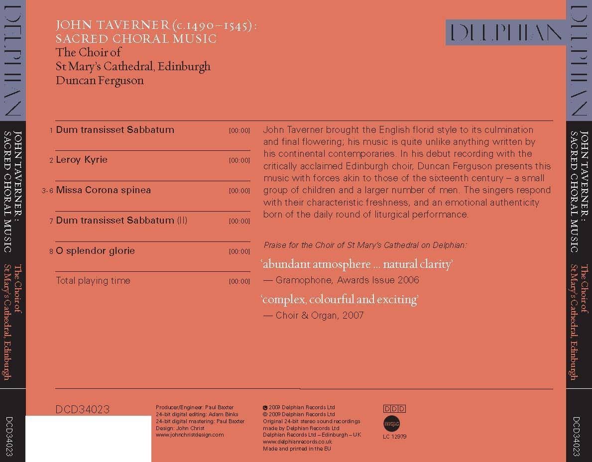 Taverner: Sacred Choral Music - The Choir Of St Mary's Cathedral, Edinburgh