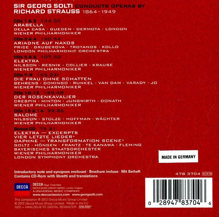 STRAUSS, R.: THE OPERAS - WIENER PHILHARMONIKER, GEORG SOLTI (15 CDS)