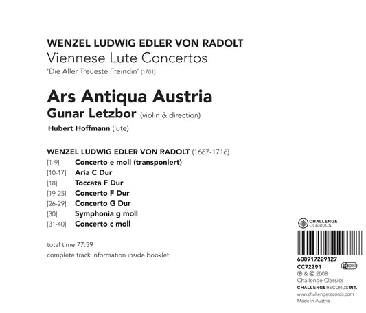 RADOLT: VIENNESE LUTE CONCERTOS - GUNAR LETZBOR, HUBERT HOFFMAN, ARS ANTIQUA AUSTRIA