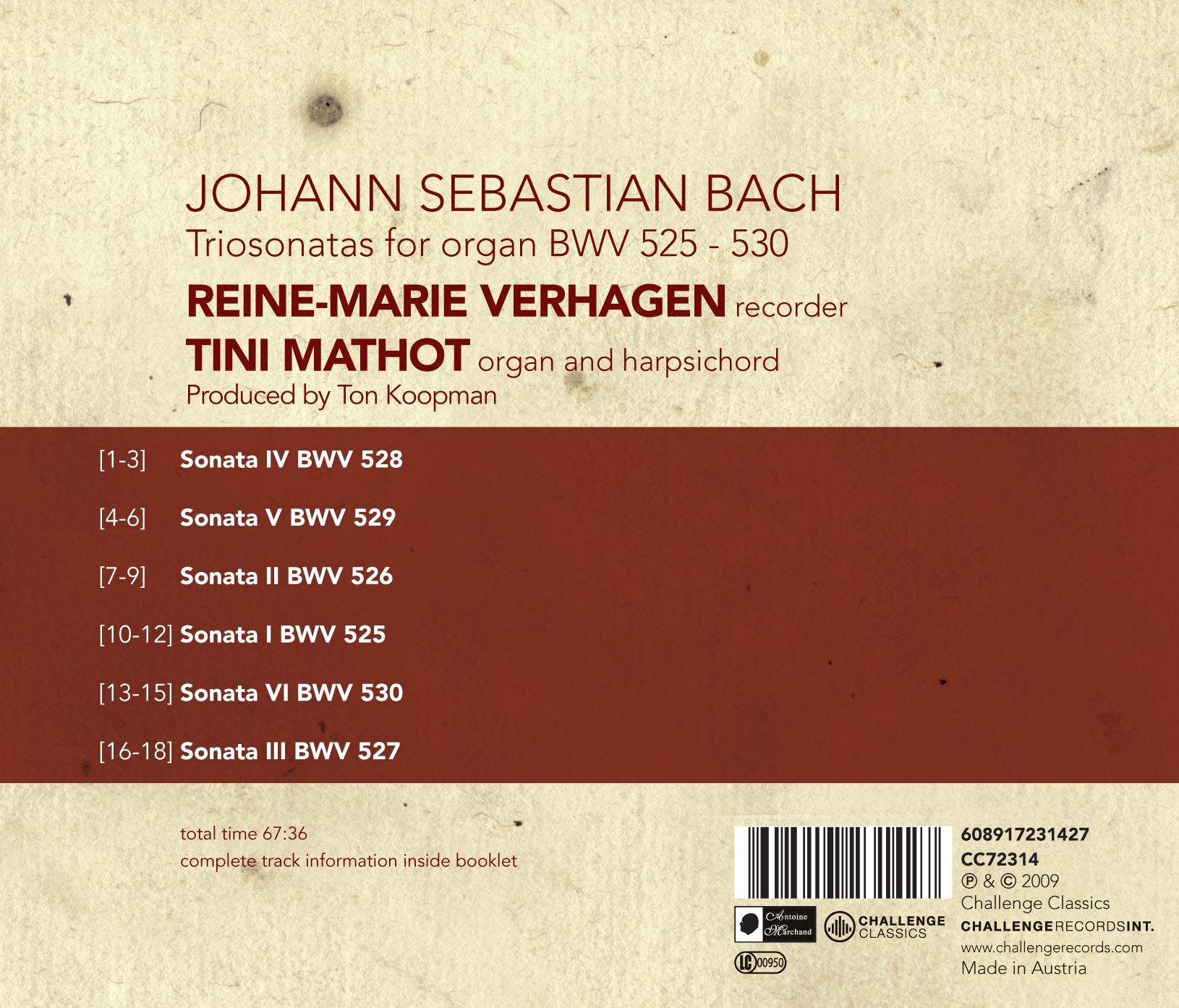 BACH: TRIO SONATAS FOR ORGAN - REINE-MARIE VERHAGEN & TINI MATHOT ...