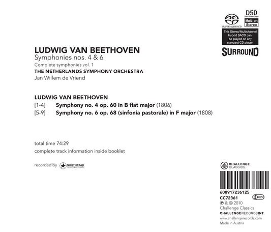 BEETHOVEN: SYMPHONIES 4 & 6 (VOL.1) - Jan Willem de Vriend, The Netherlands Symphony Orchestra (HYBRID SACD)