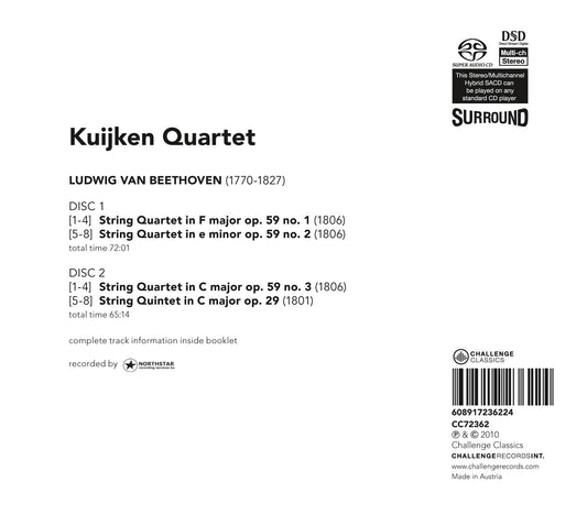 BEETHOVEN: String Quartets op. 59, String Quintet op. 29 - KUIJKEN QUARTET (2 HYBRID SACD)