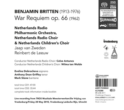 BRITTEN: WAR REQUIEM - JAAP VAN ZWEDEN, NETHERLANDS RADIO PHILHARMONIC (2 HYBRID SACD)