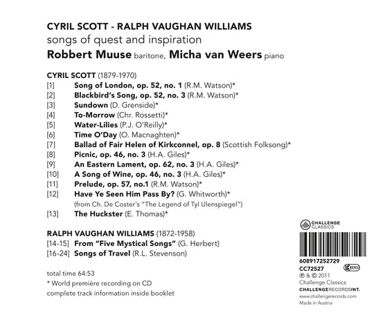VAUGHAN WILLIAMS & SCOTT: SONGS OF QUEST AND INSPIRATION - ROBERT MUUSE & MICHAEL VAN WEERS