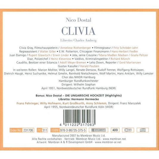 DOSTAL: CLIVIA (COMPLETE); DIE UNGARISCH HOCHZEIT (EXCERPTS) (2 CDS)