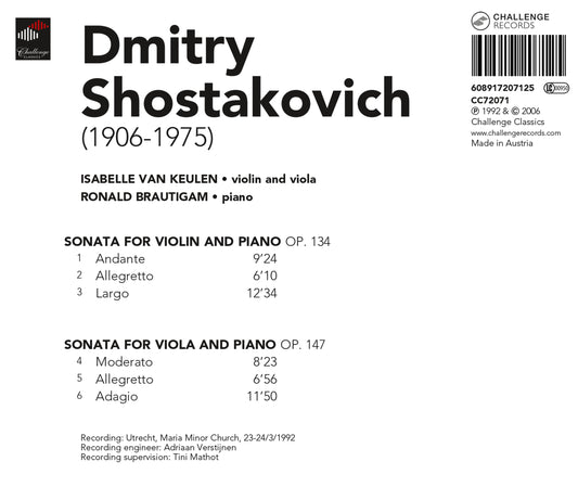 SHOSTAKOVICH: SONATAS FOR VIOLIN & VIOLA AND PIANO - ISABELLE VAN KEULEN,  RONALD BRAUTIGAM