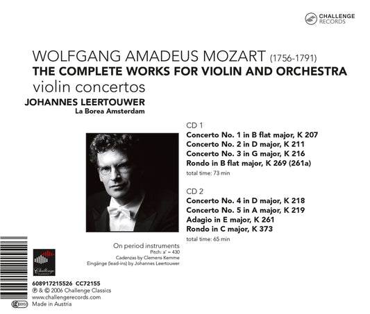 MOZART: Complete Works For Violin & Orchestra - Johannes Leertouwer, La Borea Amsterdam (2 CDS)