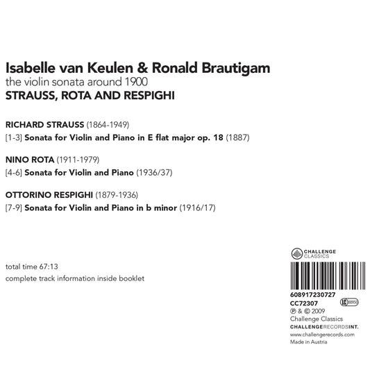 THE VIOLIN SONATA AROUND 1900 (STRAUSS, ROTA & RESPIGHI): ISABELLE VAN KEULEN, RONALD BRAUTIGAM