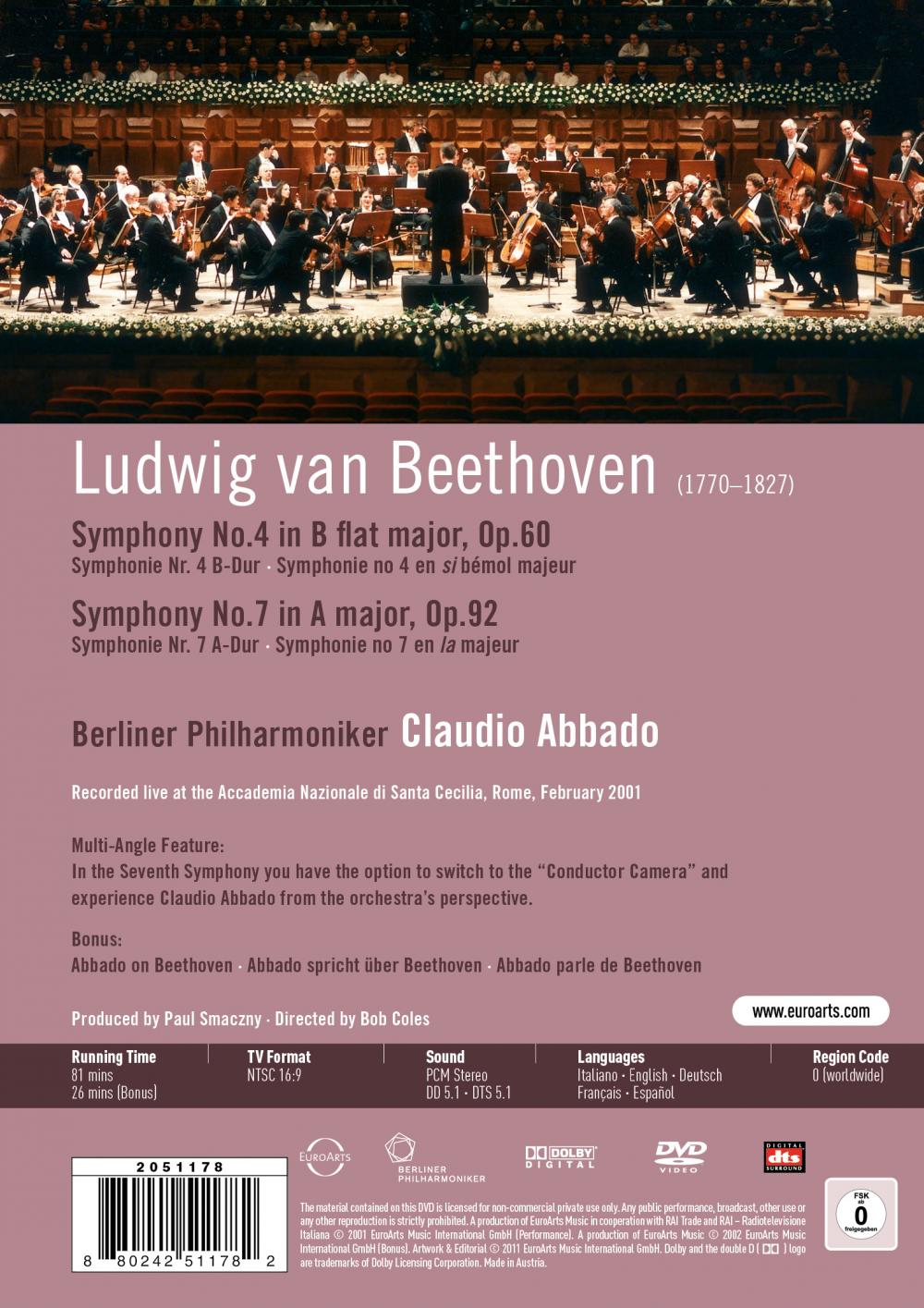 BEETHOVEN: Symphonies 4 & 7 - Berlin Philharmonic, Claudio Abbado (DVD)