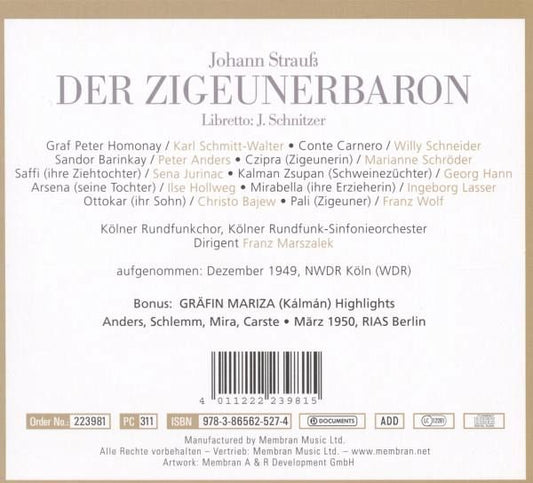 STRAUSS, J: DER ZIGEUNERBARON (COMPLETE); KALMAN: GRAFIN MARIZA (HIGHLIGHTS)  (2 CDs)