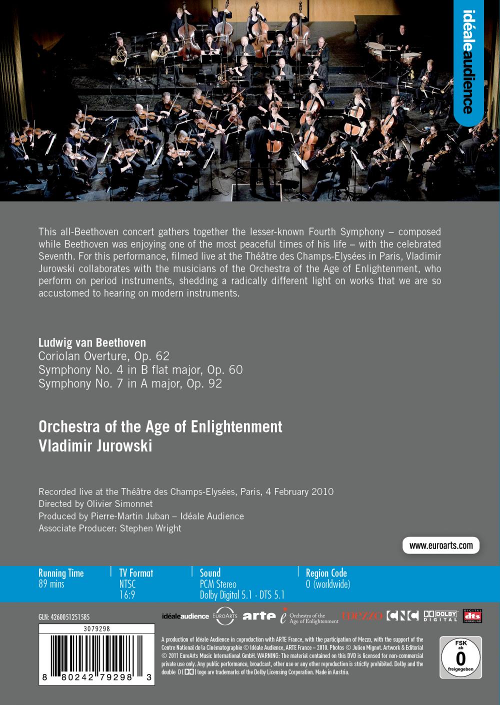 BEETHOVEN: Symphonies Nos 4 & 7, Coriolan Overture - Jurowski, Orchestra of the Age of Enlightenment (DVD)