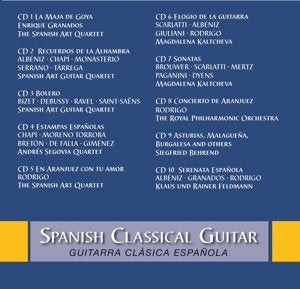 SPANISH CLASSICAL GUITAR (Granados, Albeniz, Brouwer, Torroba, Rodrigo, Bizet, Scarlatti, Debussy, Ravel and more): Carlos Bonell, Spanish Art Quartet, Magdalena Kaltcheva, Andres Segovia Quartet (10 CDS)
