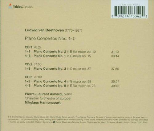 BEETHOVEN : PIANO CONCERTOS NO 1-5 (COMPLETE) - AIMARD, HARNONCOURT, CHAMBER ORCHESTRA OF EUROPE (3CDS)