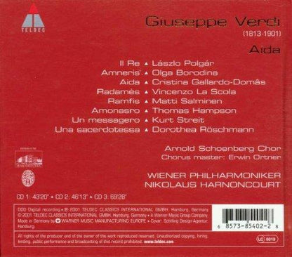 VERDI: AIDA - Cristina Gallardo-Domâs, Vincenzo La Scola, Olga Borodina, Thomas Hampson, Matti Salminen, László Polgár, Arnold Schoenberg Chor, Wiener Philharmoniker, Nikolaus Harnoncourt (3 CDs)