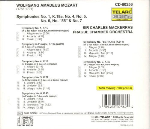MOZART: SYMPHONIES NO. 1, 4-7, "55" - Prague Chamber Orchestra, Sir Charles Mackerras