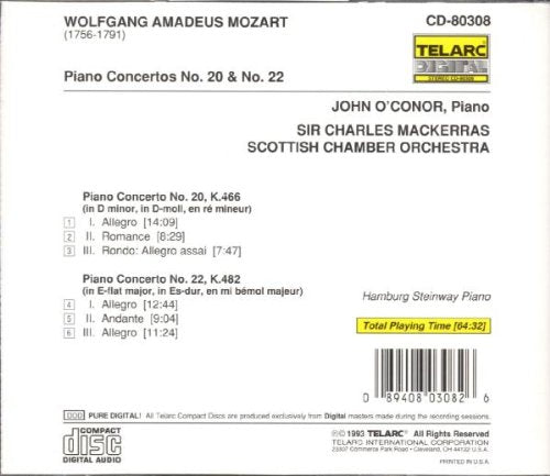 MOZART: PIANO CONCERTOS NO. 20 & 22 - John O'Conor, Charles Mackerras, Scottish National Orchestra