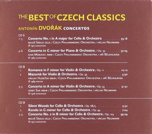 DVORAK: Violin, Piano & Cello Concertos - Suk, Hudecek, Moravec, Sádlo, Czech Philharmonic (3 CDs)