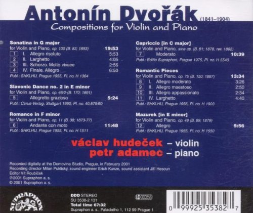 DVORAK: Compositions for Violin & Piano - Vaclav Hudecek, Petr Adamec