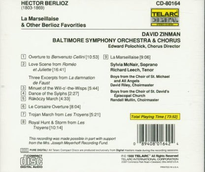 BERLIOZ: LA MARSEILLAISE & OTHER BERLIOZ FAVORITES - David Zinman, Sylvia McNair, Richard Leetch, Baltimore Symphony Orchestra