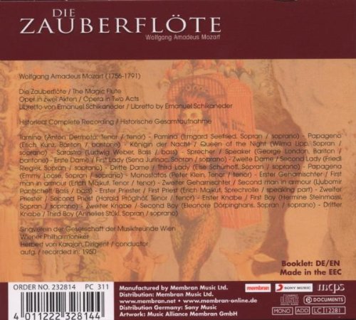 MOZART: THE MAGIC FLUTE - KARAJAN, VIENNA 1950 (2 CDS)