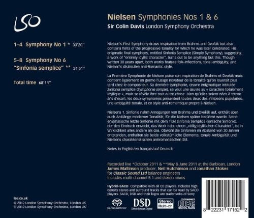 NIELSEN: Symphonies Nos. 1 & 6 - London Symphony Orchestra, Sir Colin Davis (Hybrid SACD)