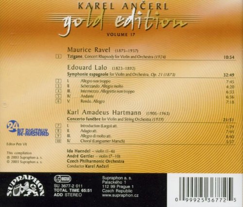 Ravel: Tzigane; Lalo: Symphony Espagnole; Hartmann: Concerto Funebre (Ancerl Gold Edt. 17) - Ida Haendel, Andre Gertler, Karel Ancerl, Czech Philharmonic Orchestra