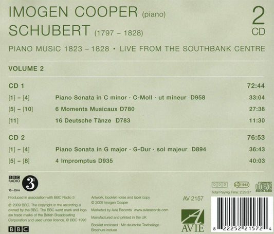 Schubert: Sonatas, Vol 2: Imogen Cooper (2 CDS)