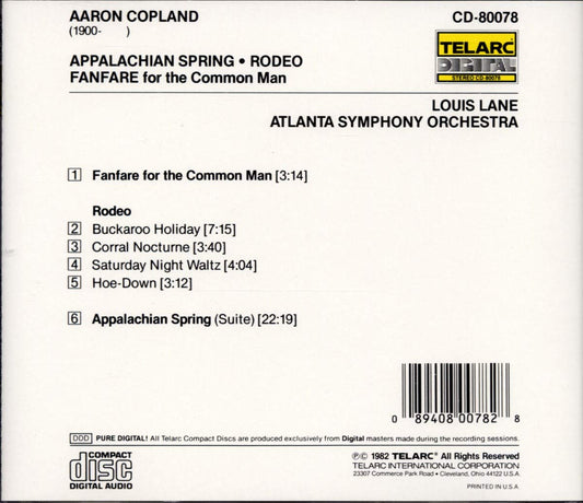 COPLAND: APPALACHIAN SPRING; FANFARE FOR THE COMMON MAN; RODEO - Atlanta Symphony Orchestra, Louis Lane