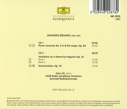 BRAHMS: Piano Concerto No. 2; Paganini Variations; Klavierstucke, Op. 76 - John Lill, Gennady Rozdhezvensky, USSR Radio Symphony Orchestra (2 CDs)