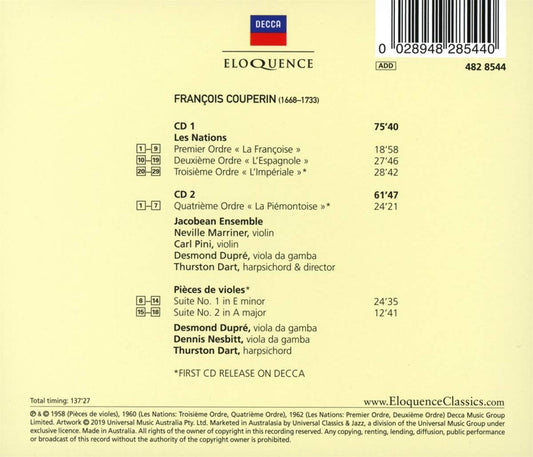 COUPERIN: LES NATIONS; PIECES DE VIOLES - THURSTON DART (2 CDS)