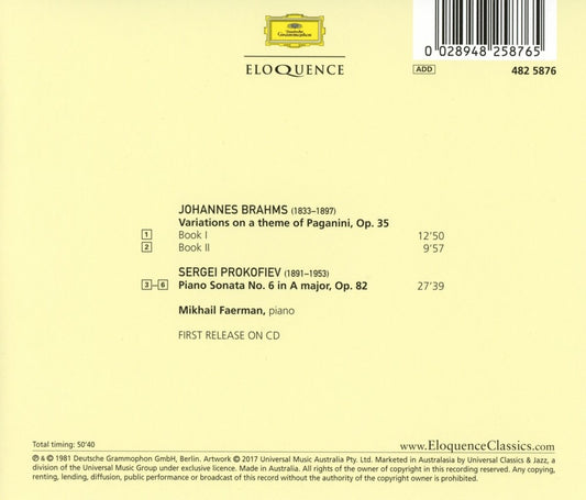 BRAHMS: Paganini Variations; PROKOFIEV: Sonata No. 6 - Mikhail Faerman