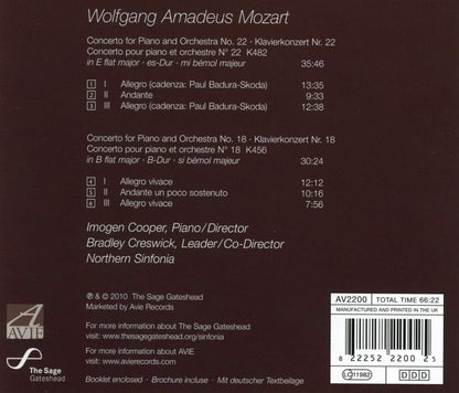 MOZART: Piano Concertos 18 & 22: Imogen Cooper; Northern Sinfonia