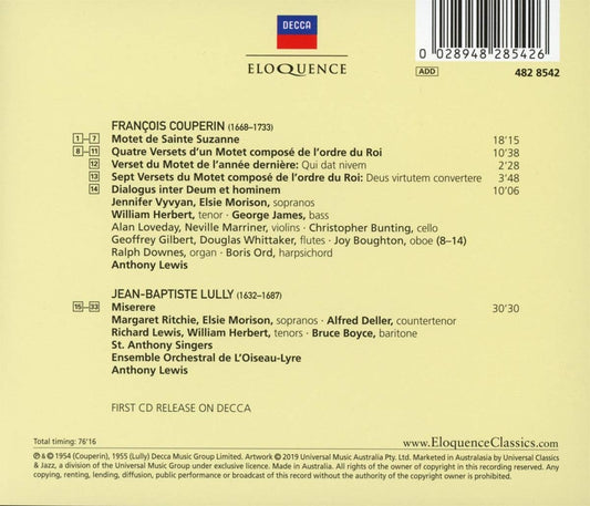 COUPERIN: SACRED MUSIC; LULLY: MISERERE - ANTHONY LEWIS, ST. ANTHONY SINGERS