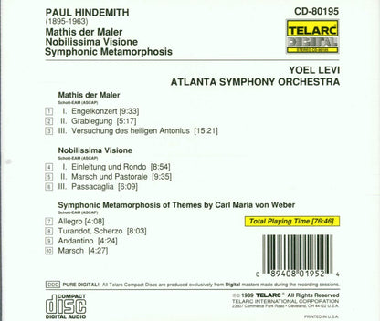 HINDEMITH: MATHIS DER MALER; SYMPHONIC METAMORPHOSES - Yoel Levi, Atlanta Symphony Orchestra