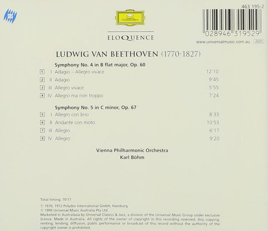 BEETHOVEN: Symphonies Nos. 4 & 5 - Vienna Philharmonic, Bohm