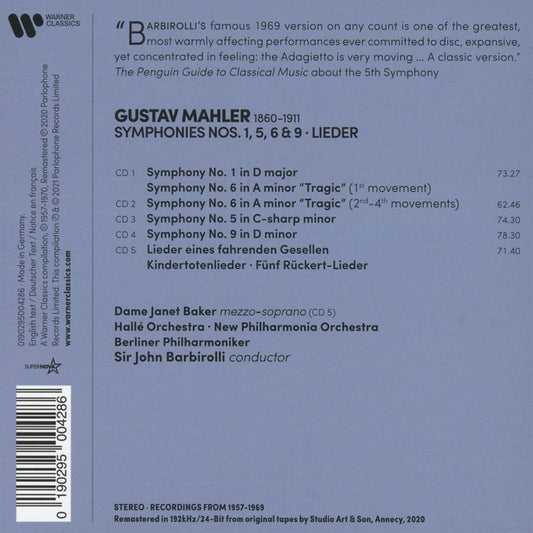 MAHLER: Symphonies Nos. 1, 5, 6, 9 & Lieder - John Barbirolli (5 CDs)