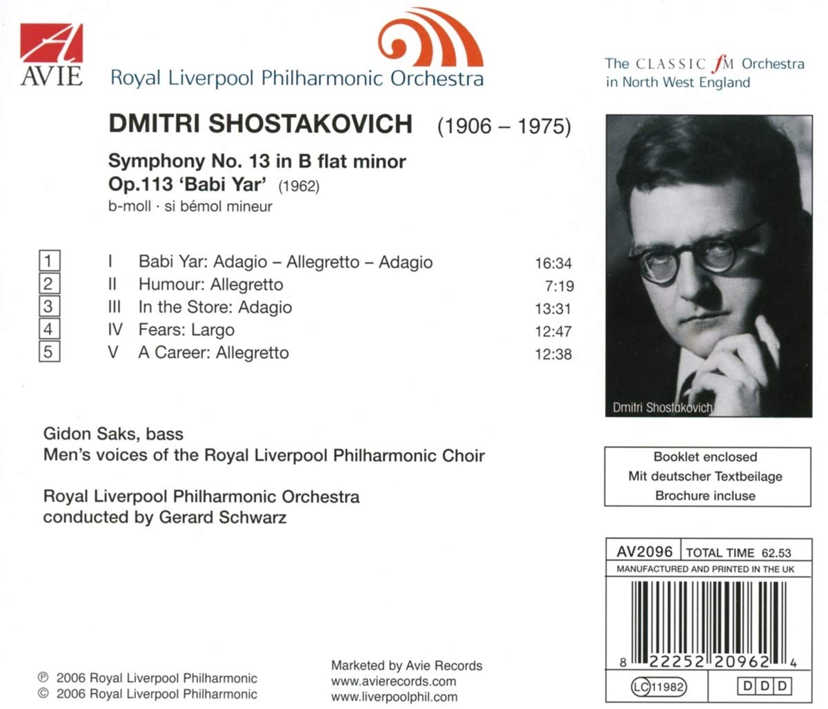 SHOSTAKOVICH: Symphony No. 13 - Royal Liverpool Philharmonic Orchestra, Gerard Schwarz