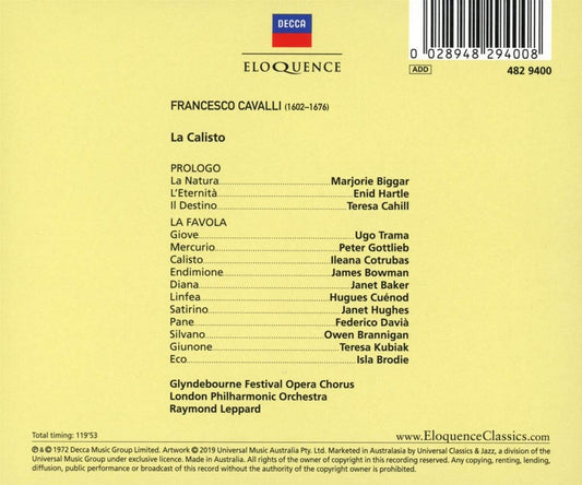 CAVALLI: LA CALISTO - BAKER, BOWMAN, COTRUBAS, LEPPARD, LONDON PHILHARMONIC, GLYNDEBOURNE CHORUS (2 CDS)